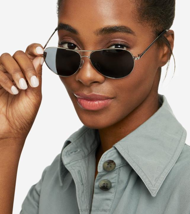Cole Haan lunettes de soleil aviateur classiques femmes PJ6N529 argent accessoires