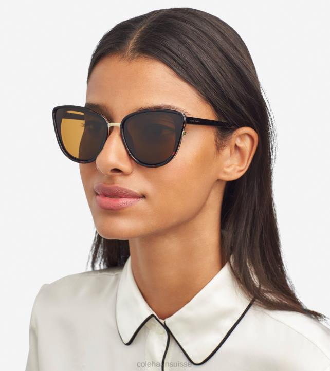 Cole Haan lunettes de soleil œil de chat oversize femmes PJ6N532 marron écaille accessoires