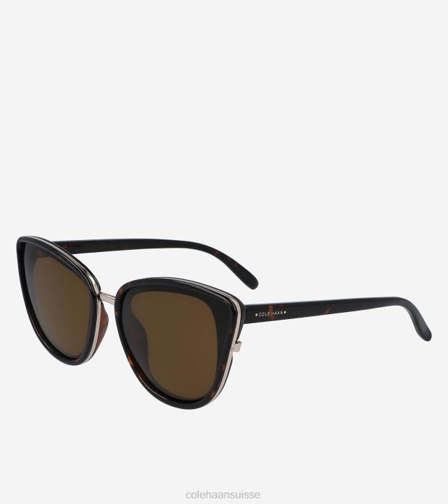 Cole Haan lunettes de soleil œil de chat oversize femmes PJ6N532 marron écaille accessoires