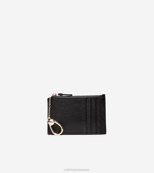 Cole Haan porte-cartes grande series avec fermeture éclair femmes PJ6N491 cuir grainé noir accessoires