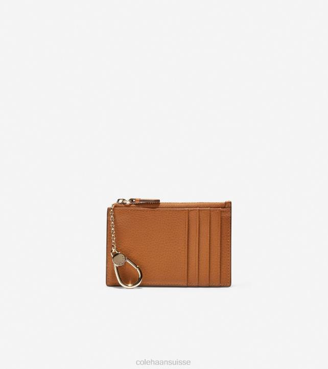 Cole Haan porte-cartes grande series avec fermeture éclair femmes PJ6N492 cuir grainé fauve britannique accessoires