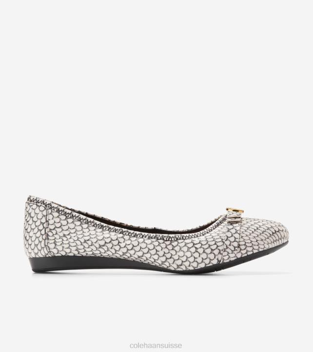 Cole Haan ballet à l'arc tova femmes PJ6N131 imprimé serpent rond noir et blanc chaussure