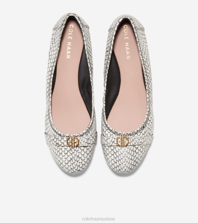 Cole Haan ballet à l'arc tova femmes PJ6N131 imprimé serpent rond noir et blanc chaussure