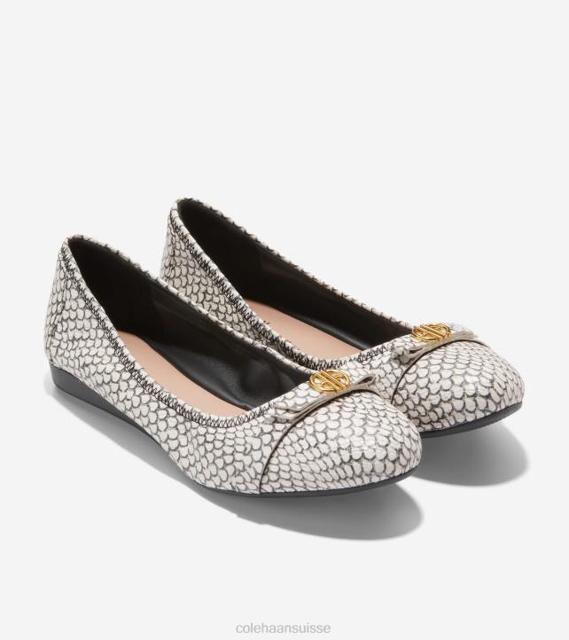 Cole Haan ballet à l'arc tova femmes PJ6N131 imprimé serpent rond noir et blanc chaussure