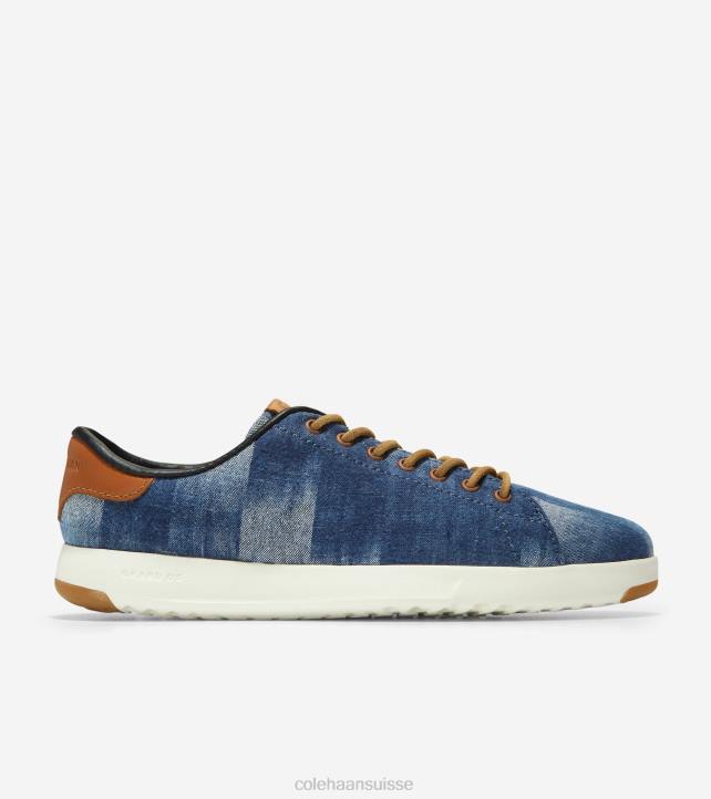 Cole Haan baskets de tennis grandpro femmes PJ6N148 textile imprimé indigo-cuir mesquite-ivoire chaussure