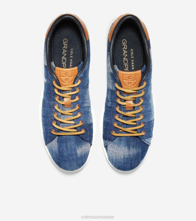 Cole Haan baskets de tennis grandpro femmes PJ6N148 textile imprimé indigo-cuir mesquite-ivoire chaussure