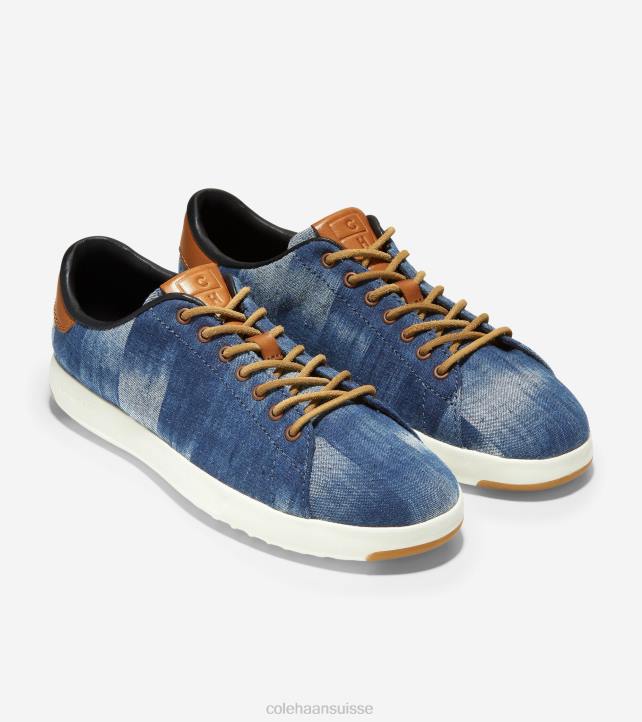 Cole Haan baskets de tennis grandpro femmes PJ6N148 textile imprimé indigo-cuir mesquite-ivoire chaussure