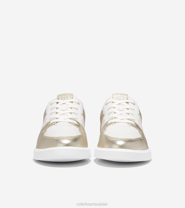 Cole Haan baskets de tennis modernes grand crosscourt femmes PJ6N205 optique or blanc métallisé chaussure