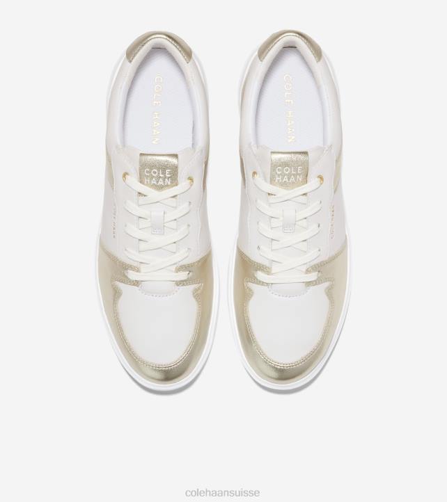 Cole Haan baskets de tennis modernes grand crosscourt femmes PJ6N205 optique or blanc métallisé chaussure