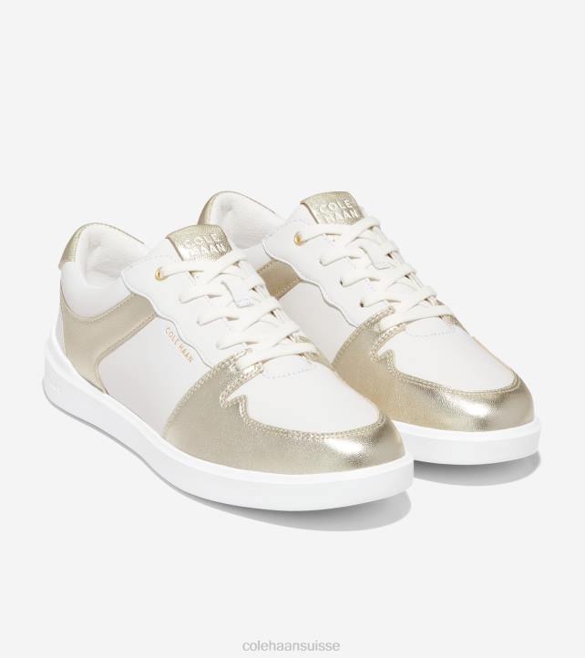 Cole Haan baskets de tennis modernes grand crosscourt femmes PJ6N205 optique or blanc métallisé chaussure