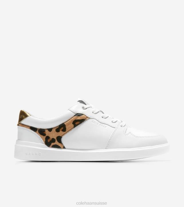Cole Haan baskets de tennis modernes grand crosscourt femmes PJ6N207 blanc-imprimé ocelot-or chaussure
