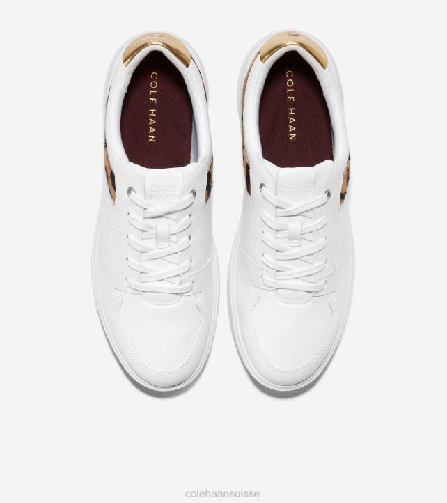 Cole Haan baskets de tennis modernes grand crosscourt femmes PJ6N207 blanc-imprimé ocelot-or chaussure