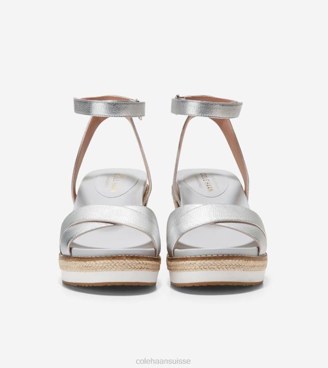 Cole Haan sandale compensée espadrille cloudfeel femmes PJ6N28 cuir argenté chaussure