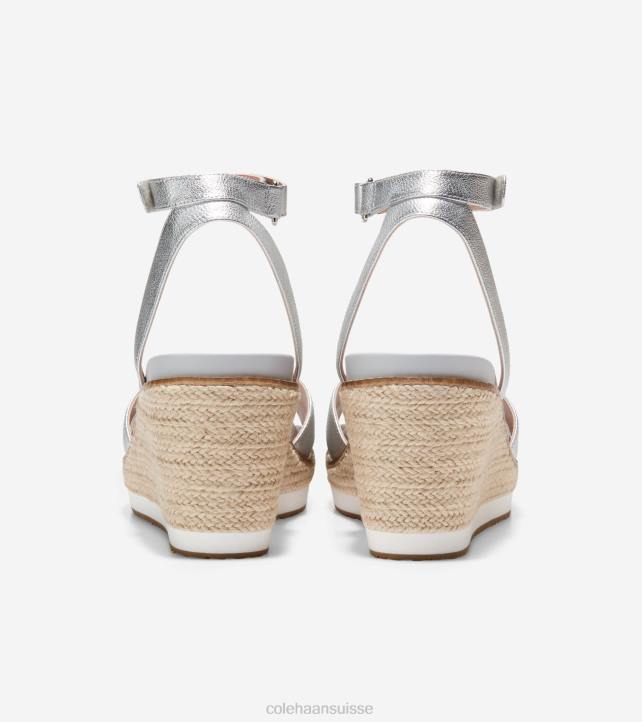 Cole Haan sandale compensée espadrille cloudfeel femmes PJ6N28 cuir argenté chaussure