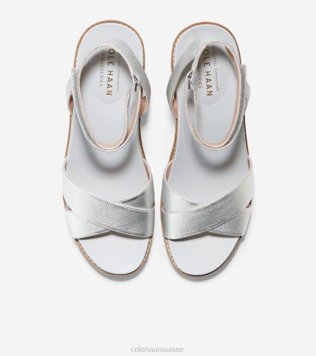 Cole Haan sandale compensée espadrille cloudfeel femmes PJ6N28 cuir argenté chaussure