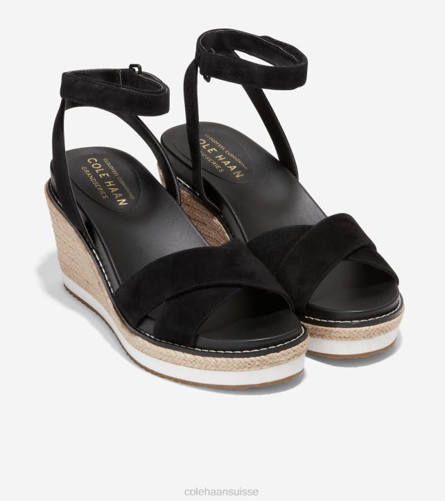 Cole Haan sandale compensée espadrille cloudfeel femmes PJ6N30 noir chaussure