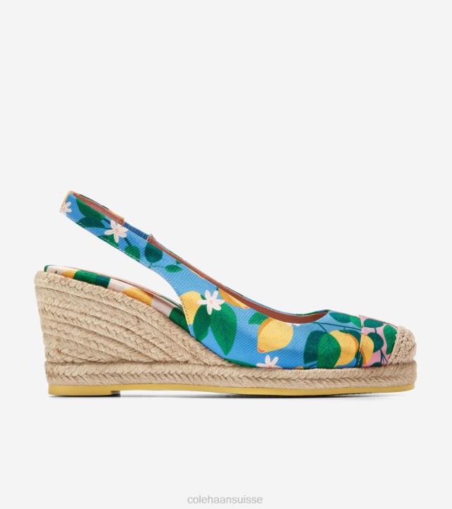 Cole Haan espadrilles compensées cloudfeel femmes PJ6N32 bleu azur-citron chaussure
