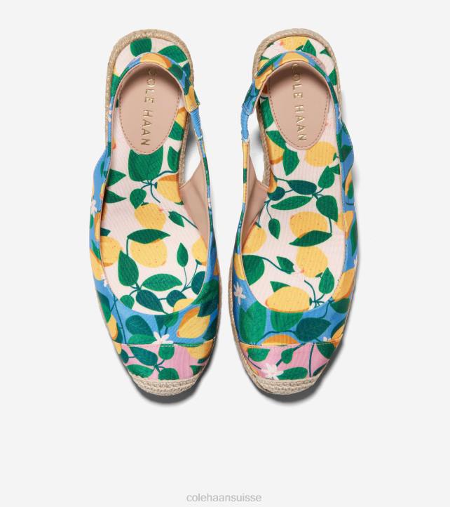 Cole Haan espadrilles compensées cloudfeel femmes PJ6N32 bleu azur-citron chaussure