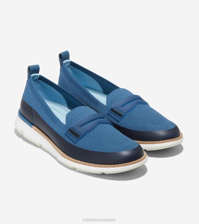 Cole Haan 4.zérogrand mocassin femmes PJ6N133 maille bleu-optic white stitchlite chaussure