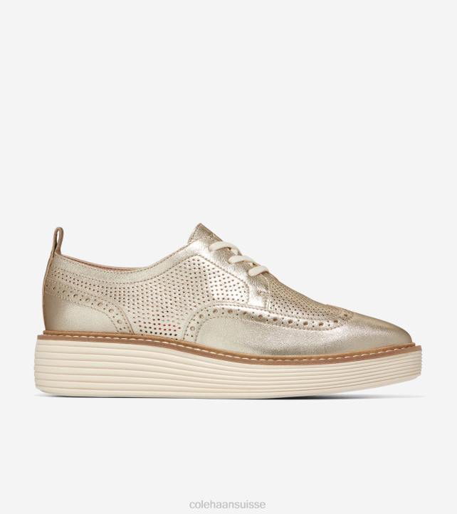 Cole Haan oxford à bout d'aile originalgrand platform femmes PJ6N164 or talca-ivoire chaussure