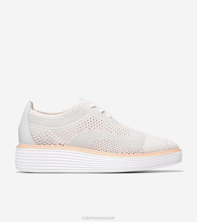 Cole Haan oxford à bout d'aile originalgrand platform femmes PJ6N215 blanc optique-argent métallisé stitchlite-nimbus cloud chaussure