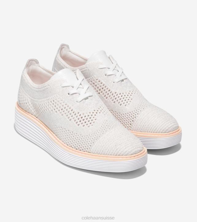 Cole Haan oxford à bout d'aile originalgrand platform femmes PJ6N215 blanc optique-argent métallisé stitchlite-nimbus cloud chaussure