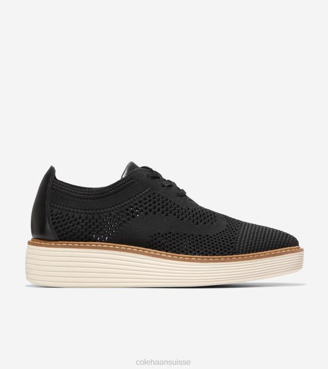 Cole Haan oxford à bout d'aile originalgrand platform femmes PJ6N216 noir stitchlite-ivoire chaussure