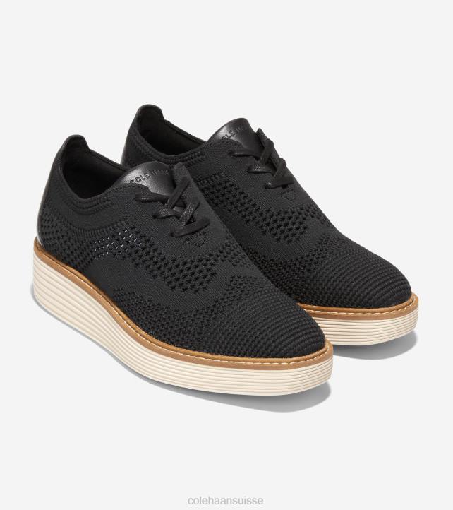 Cole Haan oxford à bout d'aile originalgrand platform femmes PJ6N216 noir stitchlite-ivoire chaussure
