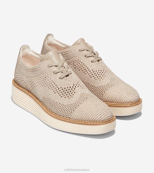 Cole Haan oxford à bout d'aile originalgrand platform femmes PJ6N218 seigle tricot-ivoire stitchlite chaussure