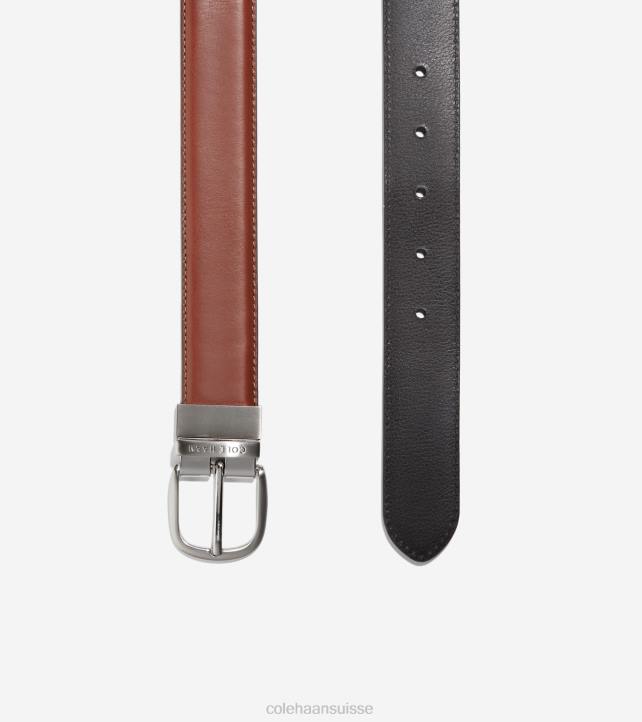Cole Haan Ceinture habillée à bords plumeux 32 mm Hommes PJ6N561 britannique tan-noir accessoires