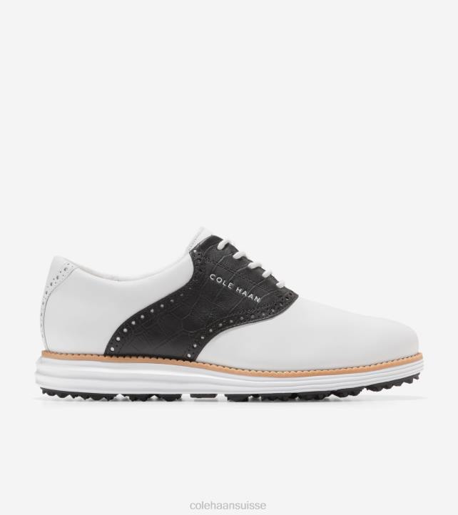 Cole Haan chaussure de golf originale à grande selle Hommes PJ6N470 imprimé croco blanc-noir chaussure