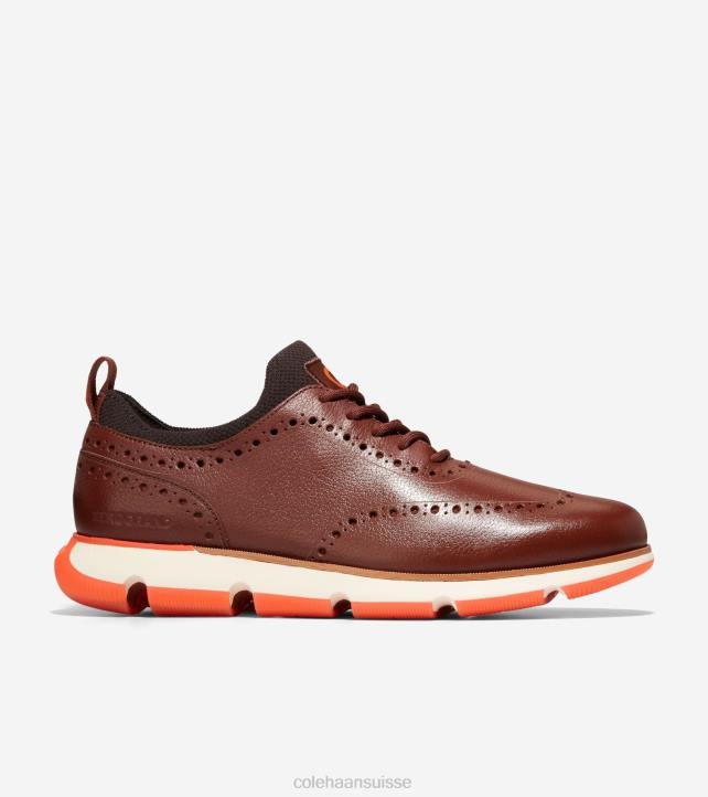 Cole Haan 4.zerogrand bout d'aile oxford Hommes PJ6N370 woodbury-chocolat-orange écarlate chaussure