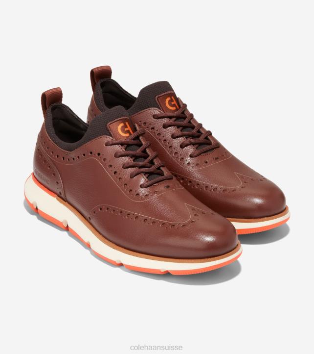 Cole Haan 4.zerogrand bout d'aile oxford Hommes PJ6N370 woodbury-chocolat-orange écarlate chaussure